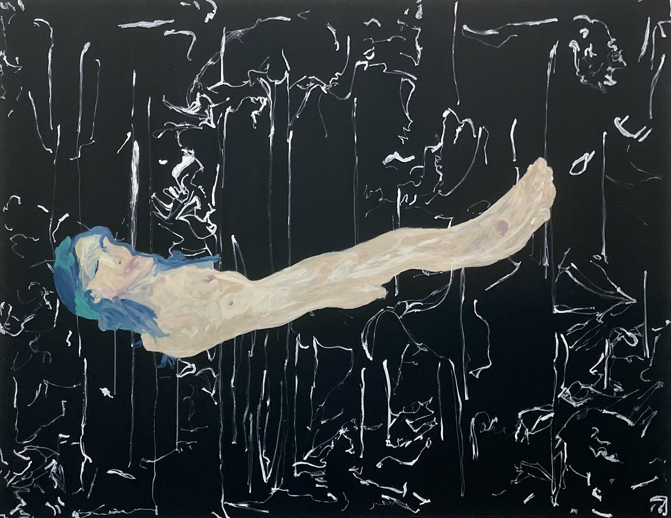 Untitled Acrilico su tela nera, Acrylic on black  canvas 140x180cm 2021